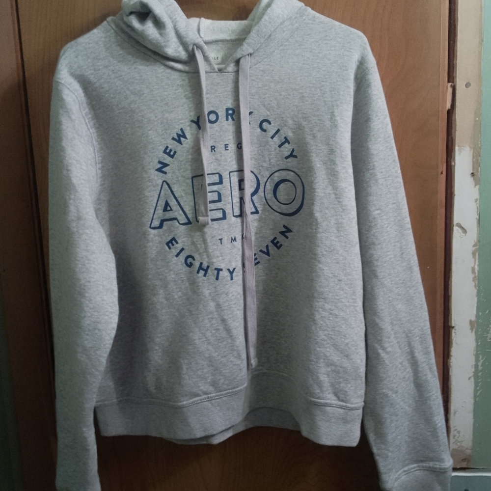 AERO Grey Pullover Sweatshirt With Hood with Navy Logo Aeropostale Size Xl